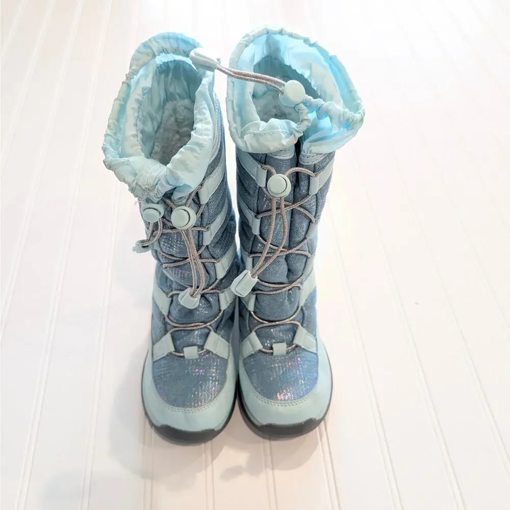 Lands' End Girls 1 Snowflake Insulated Winter Snow Boots - Lt. Blue/Silver